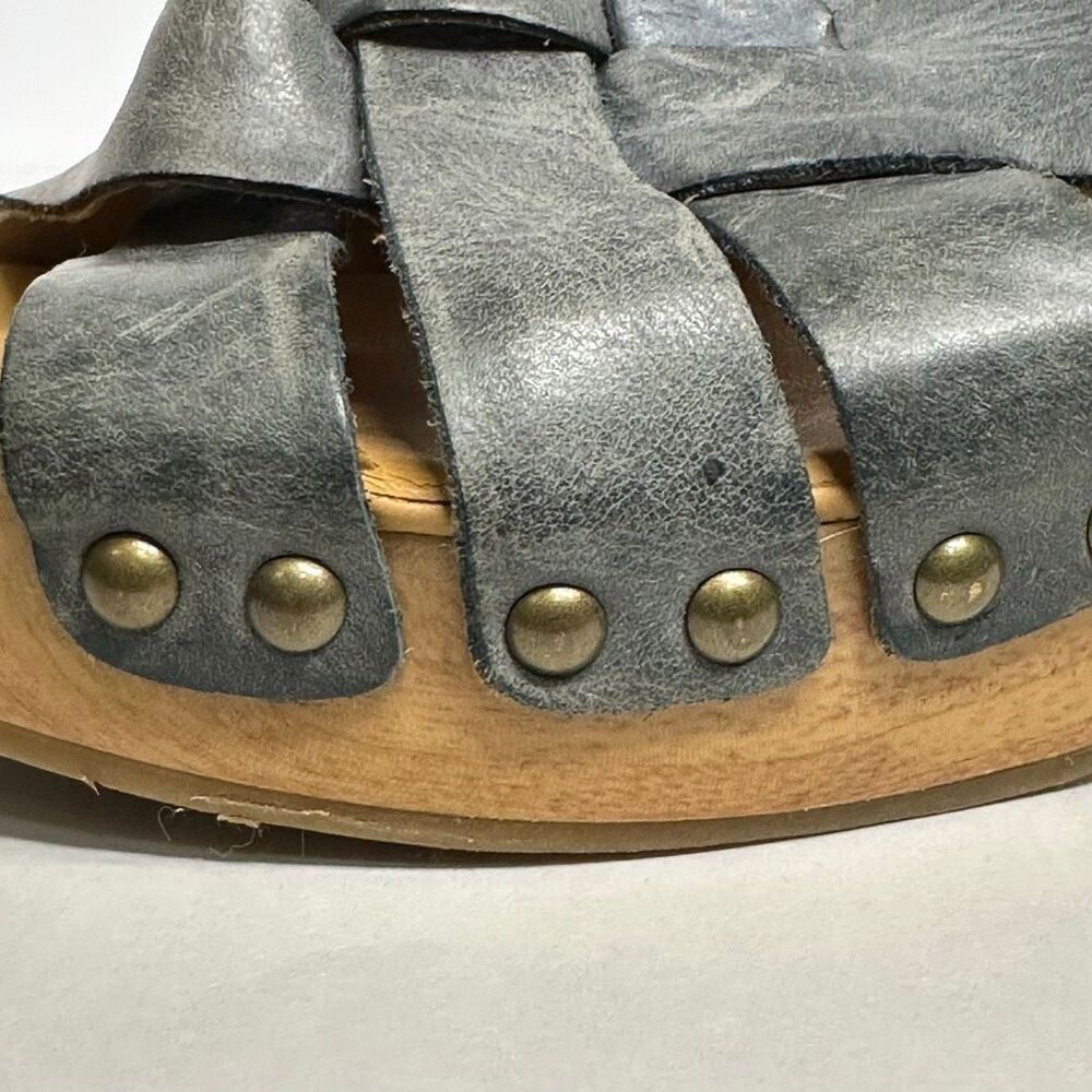 Korks Berengo Wood Heel Sandals Blue Leather | Women Size 10 - Picture 4 of 14